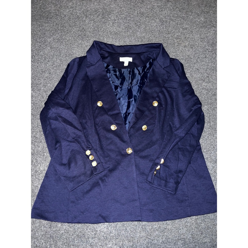 Dressbarn Navy Blue Double Breasted Blazer Gold Buttons Plus Size 2X Business